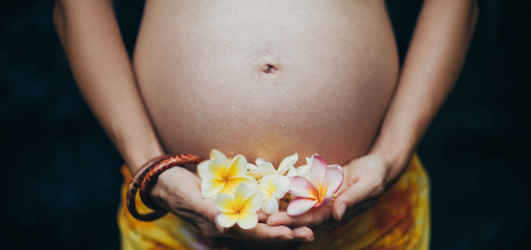 Mother Blessing - Pregnant Belly with Flowers